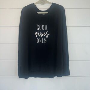Chelsea & Theodore Good Vibes Only Long Sleeve Shirt 2X Black Graphic Pullover
